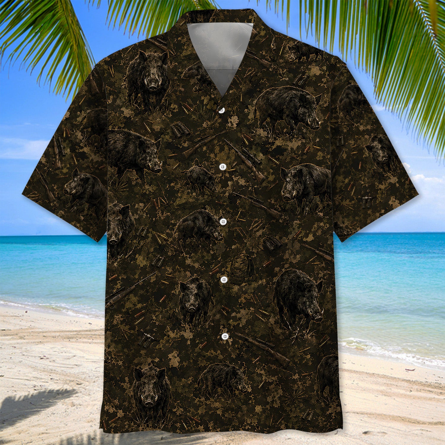 Hog Hunting Camo Hawaiian Shirt