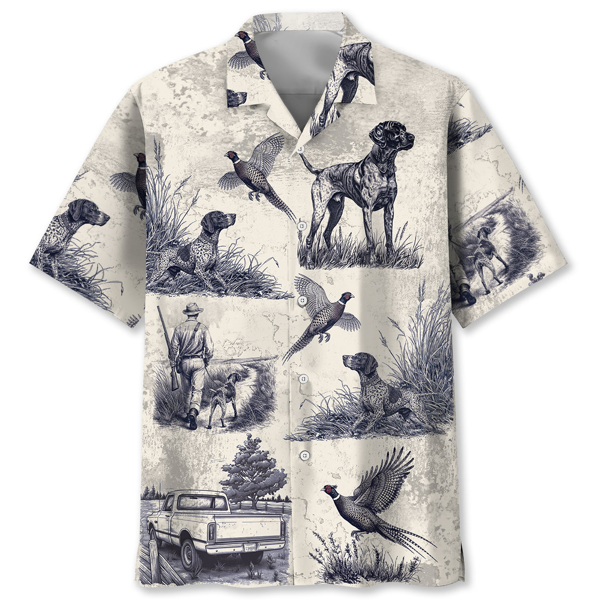 Retro Pheasant & Hunting GSP Dog Button Down Hawaiian Shirt