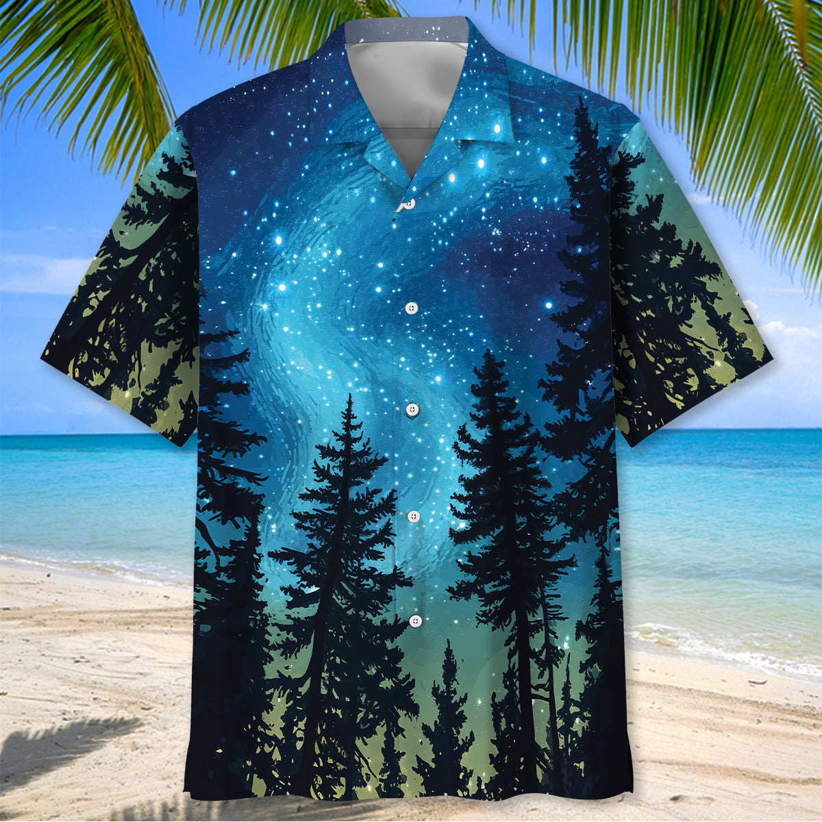 Starry Night Campfire Vintage Art  Hawaiian Shirt