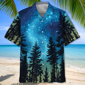 Starry Night Campfire Vintage Art  Hawaiian Shirt