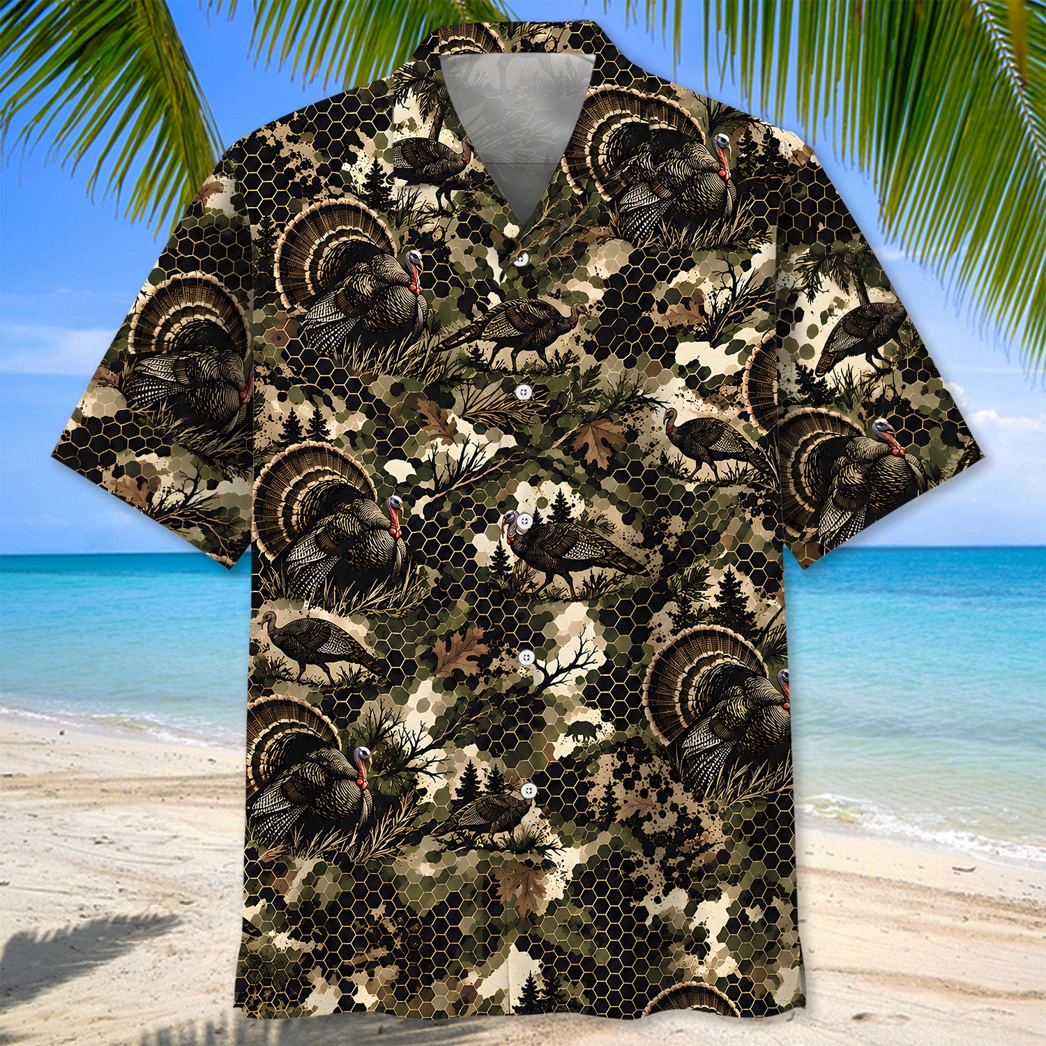 Tactical Hexagonal Turkey Hunting Camo Hawaiian Shirt