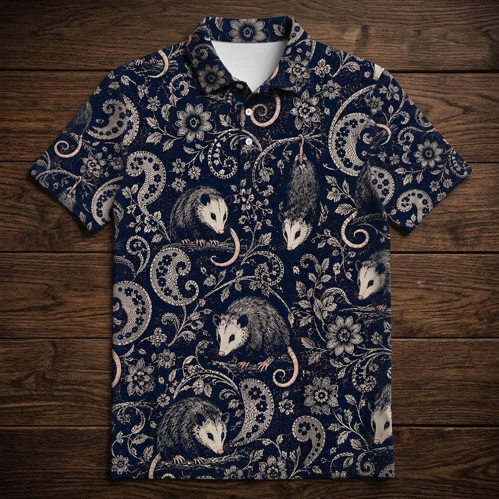 Midnight Opossum Paisley Men Polo Shirt