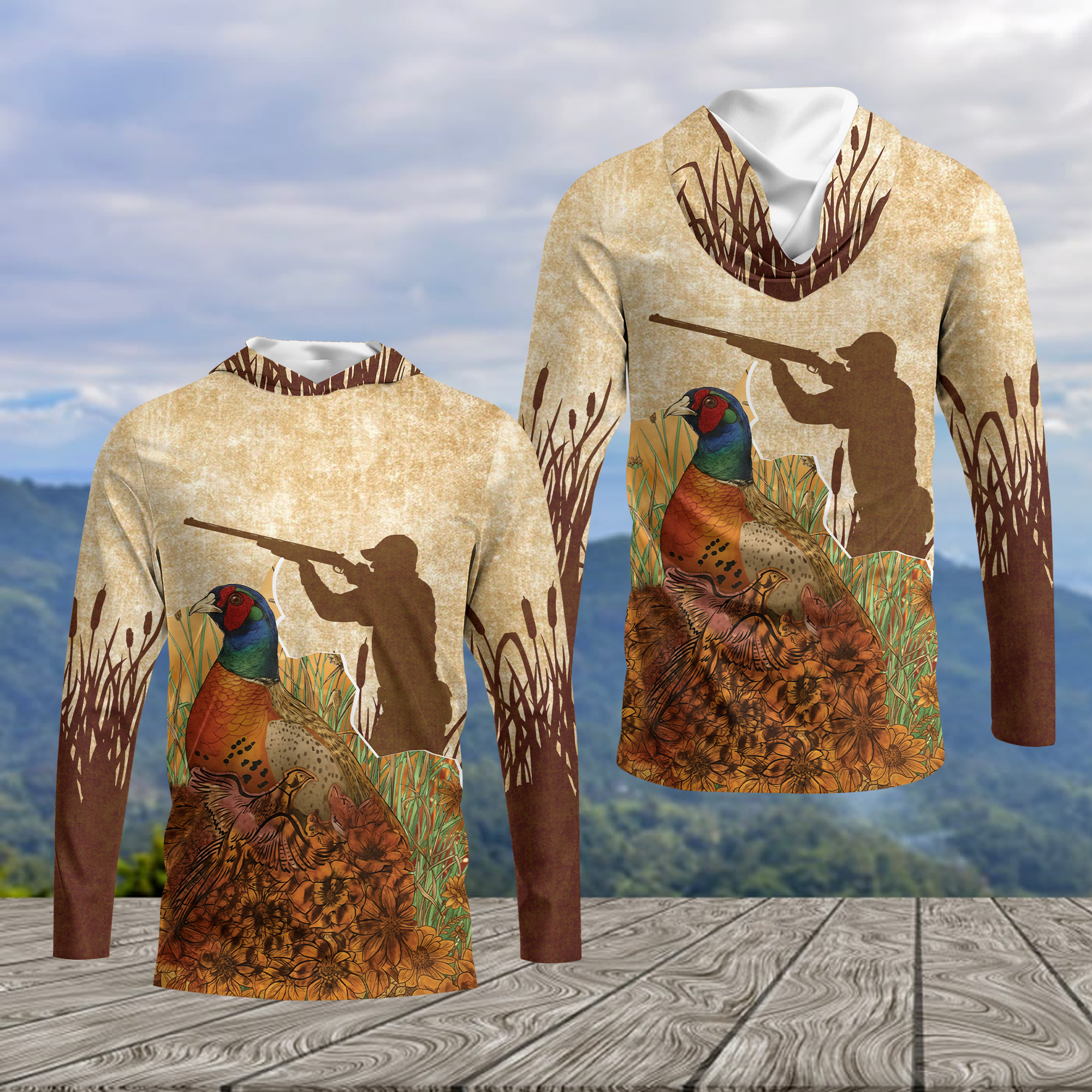 Vintage Wild Pheasant Hunting Flower Camo All Over Print Shirt