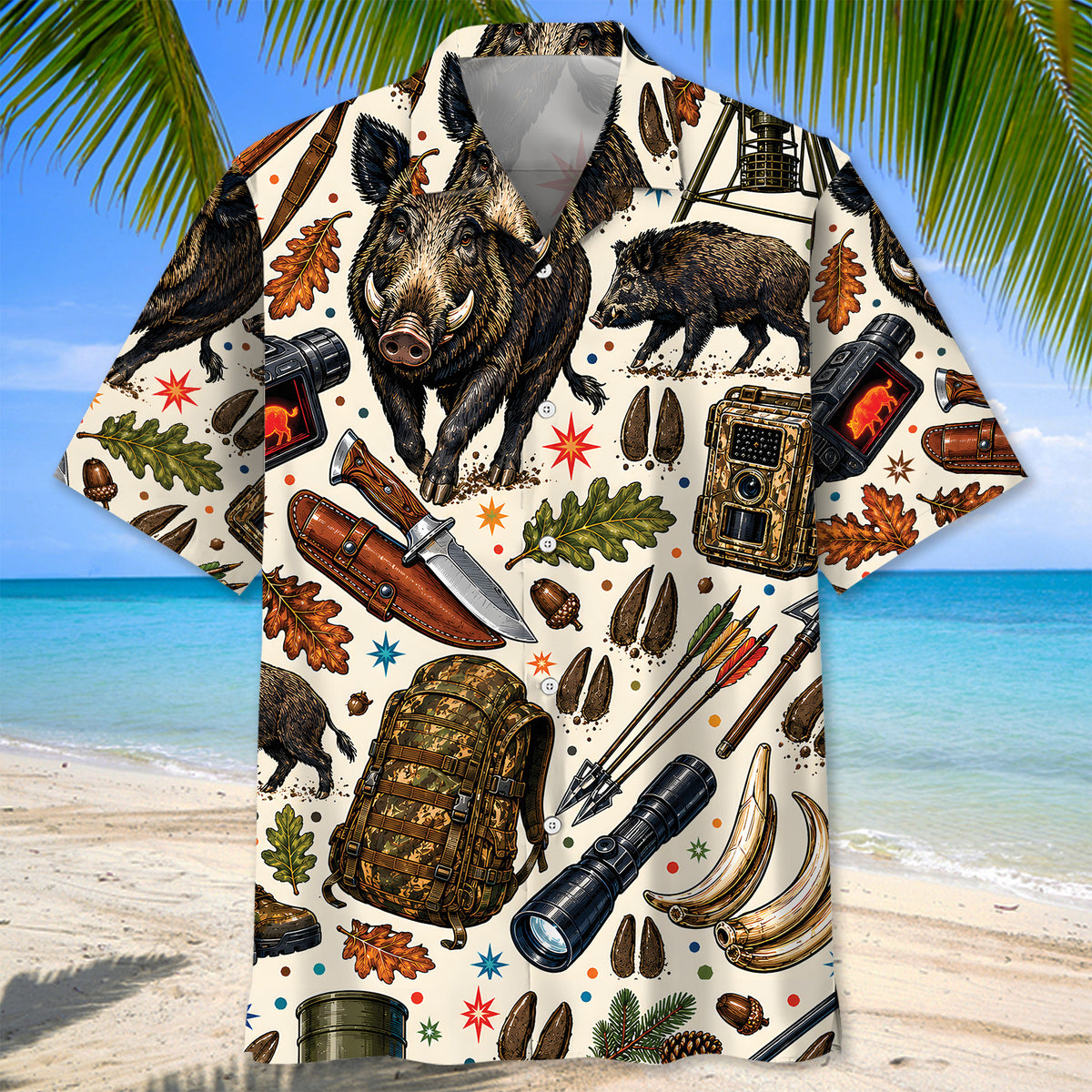 Wild Hog Hunting Vintage Art Colorful Hawaiian Shirt