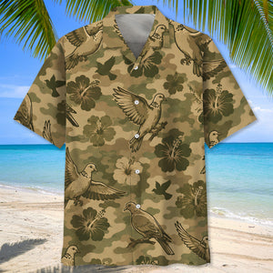 Camouflage Hibiscus Dove Bird Hawaiian Shirt