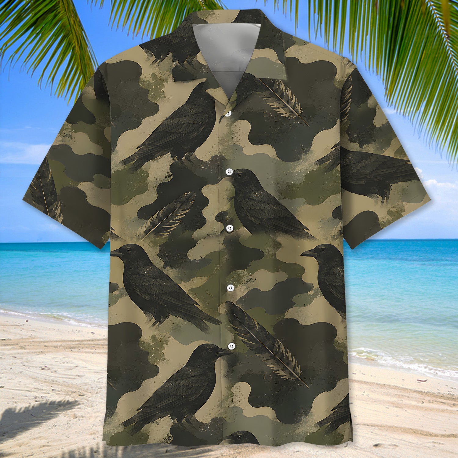 Crow Camouflage Graphic Pattern Hawaiian Shirt
