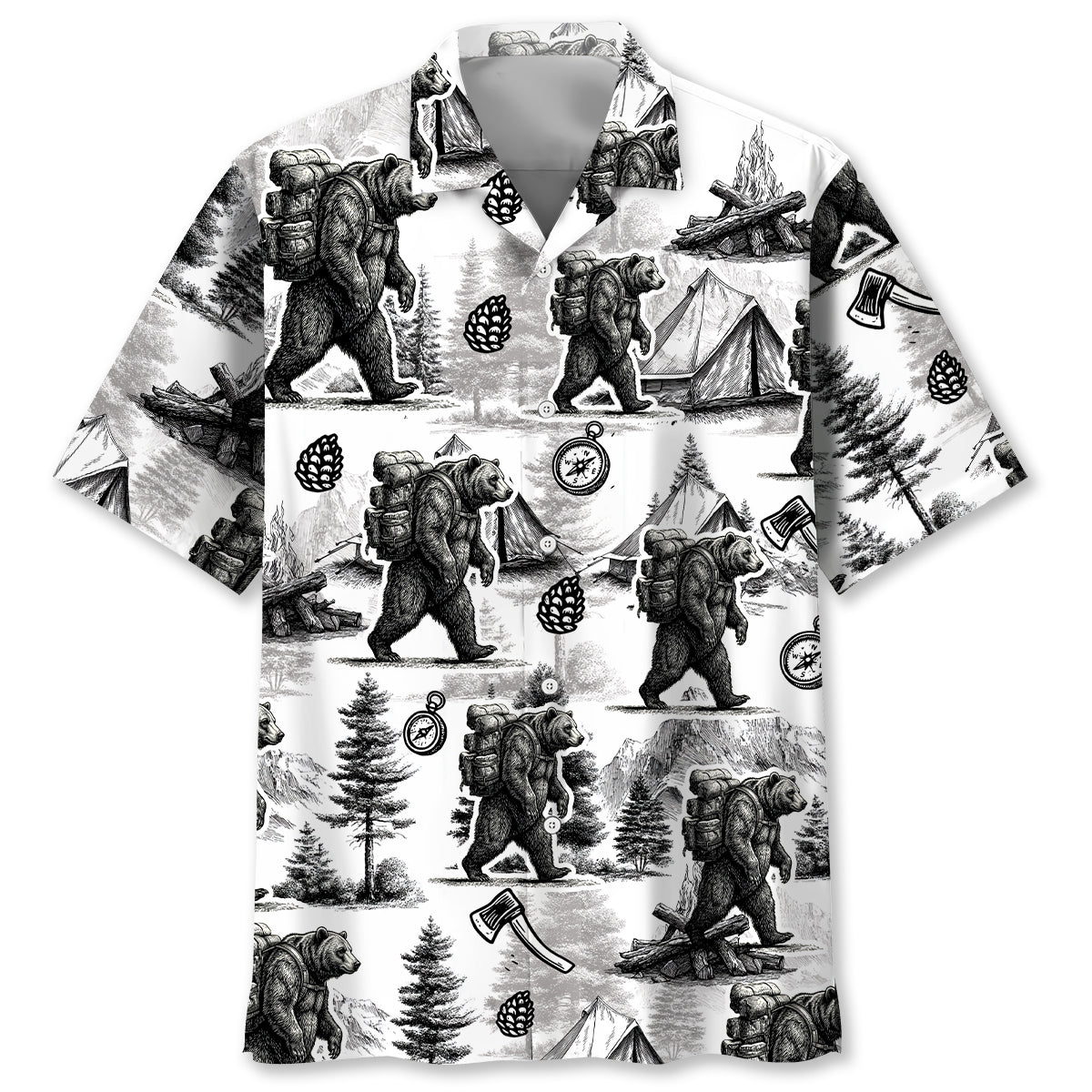 Vintage Wild Bear Go Camping Hawaiian Shirt
