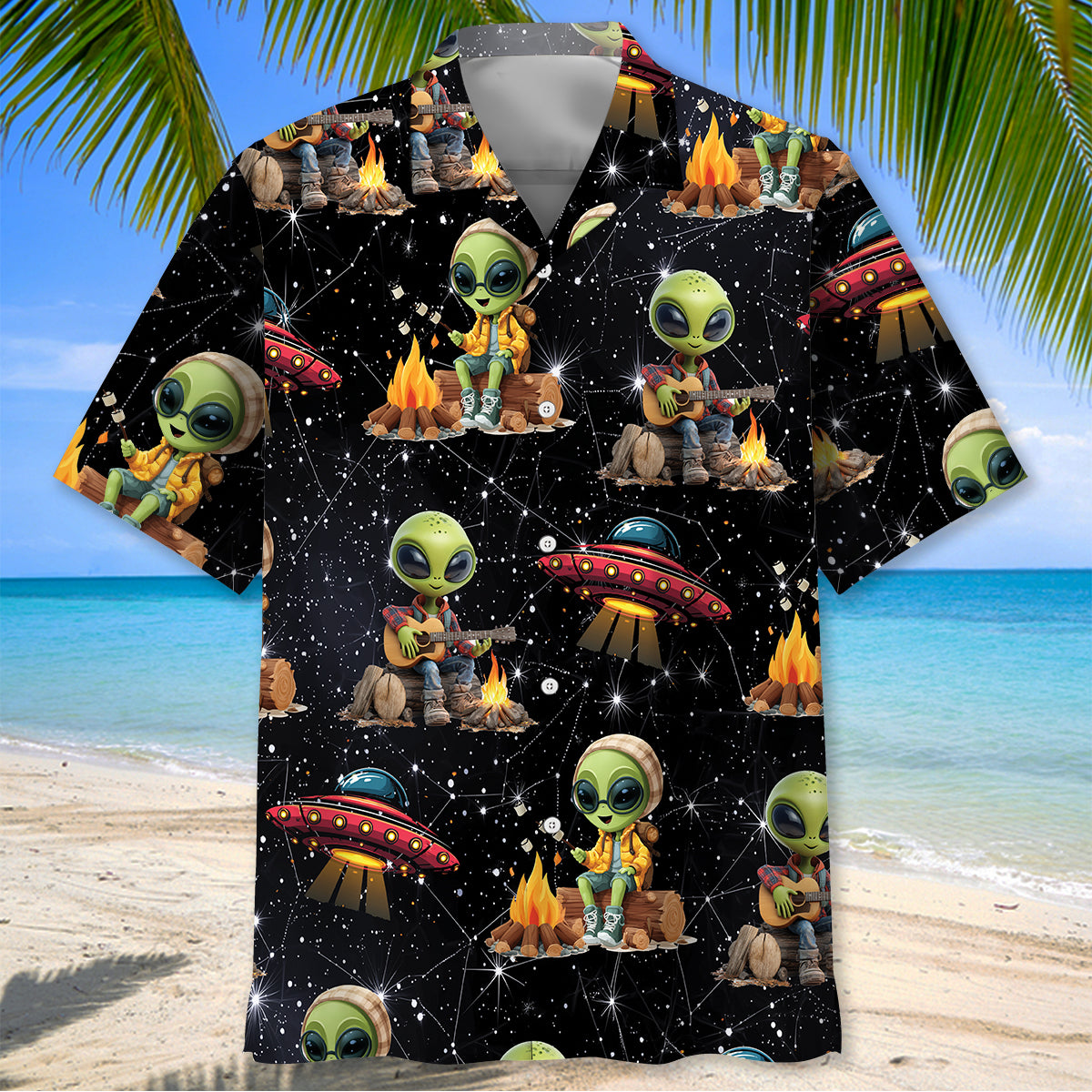 Cosmic Alien UFO Camping Hawaiian Shirt