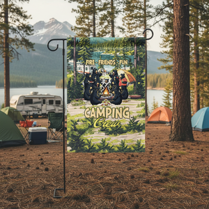 Friends, Fires, Fun Camping Crew Black Bear Flag Decor