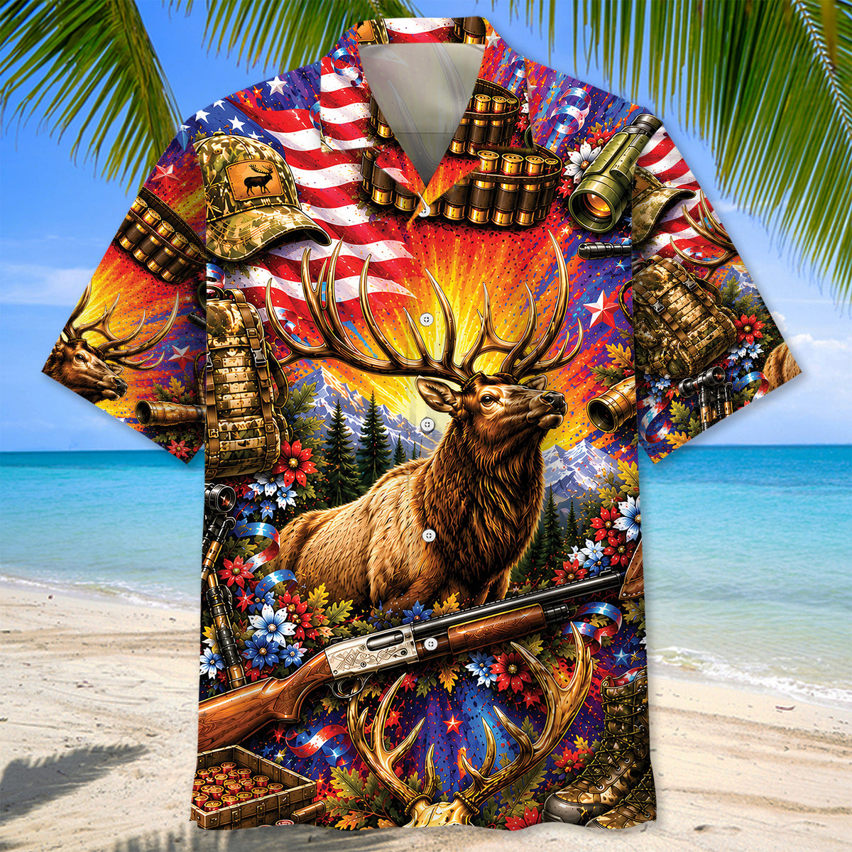 Colorful Elk Vintage Art Hawaiian Shirt