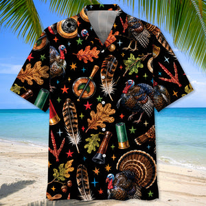 Turkey Hunting Retro Black Hawaiian Shirt