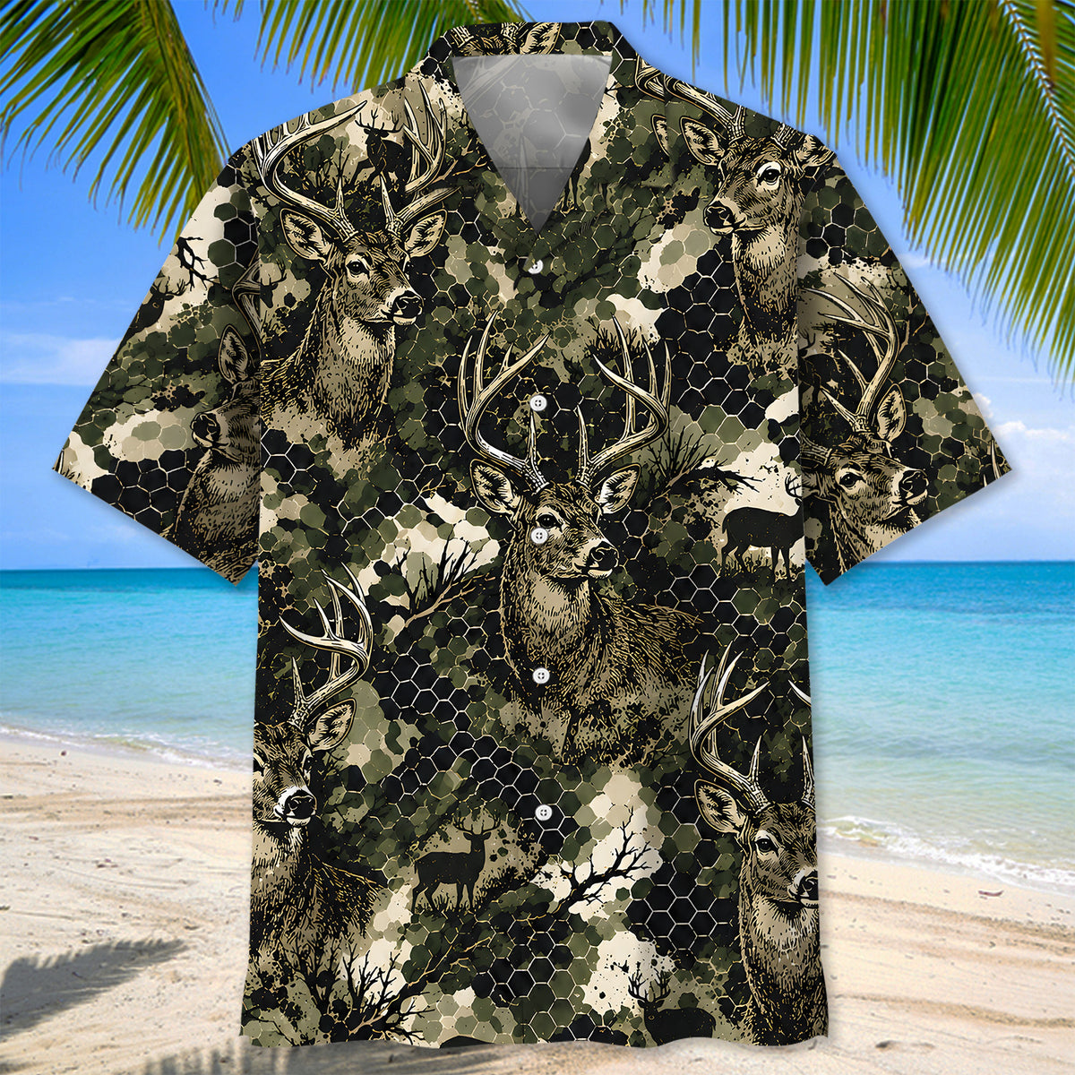 Tactical Hexagonal Deer Hunting Camo Hawaiian Shirt
