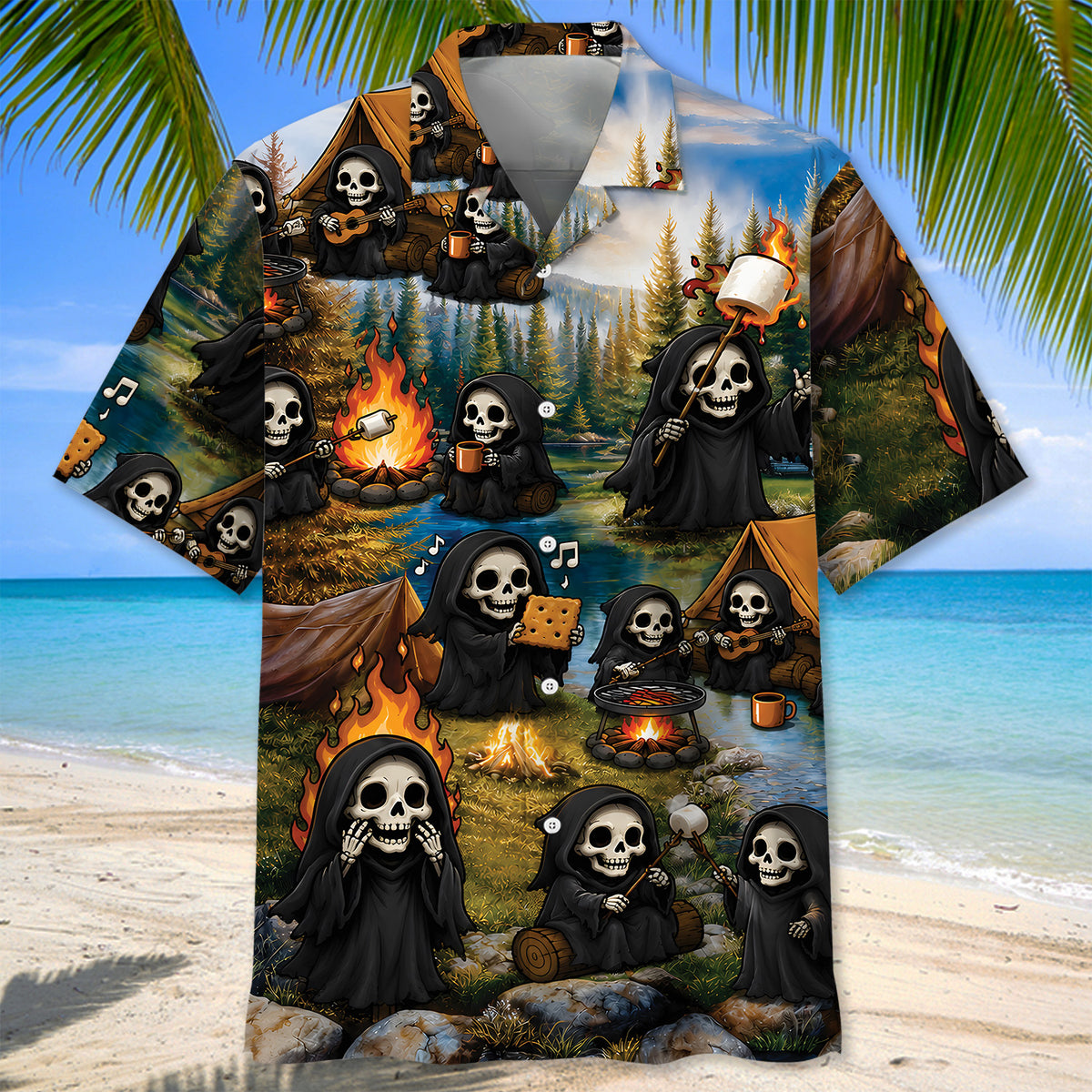 Vintage Grim Reaper Camping Hawaiian Shirt