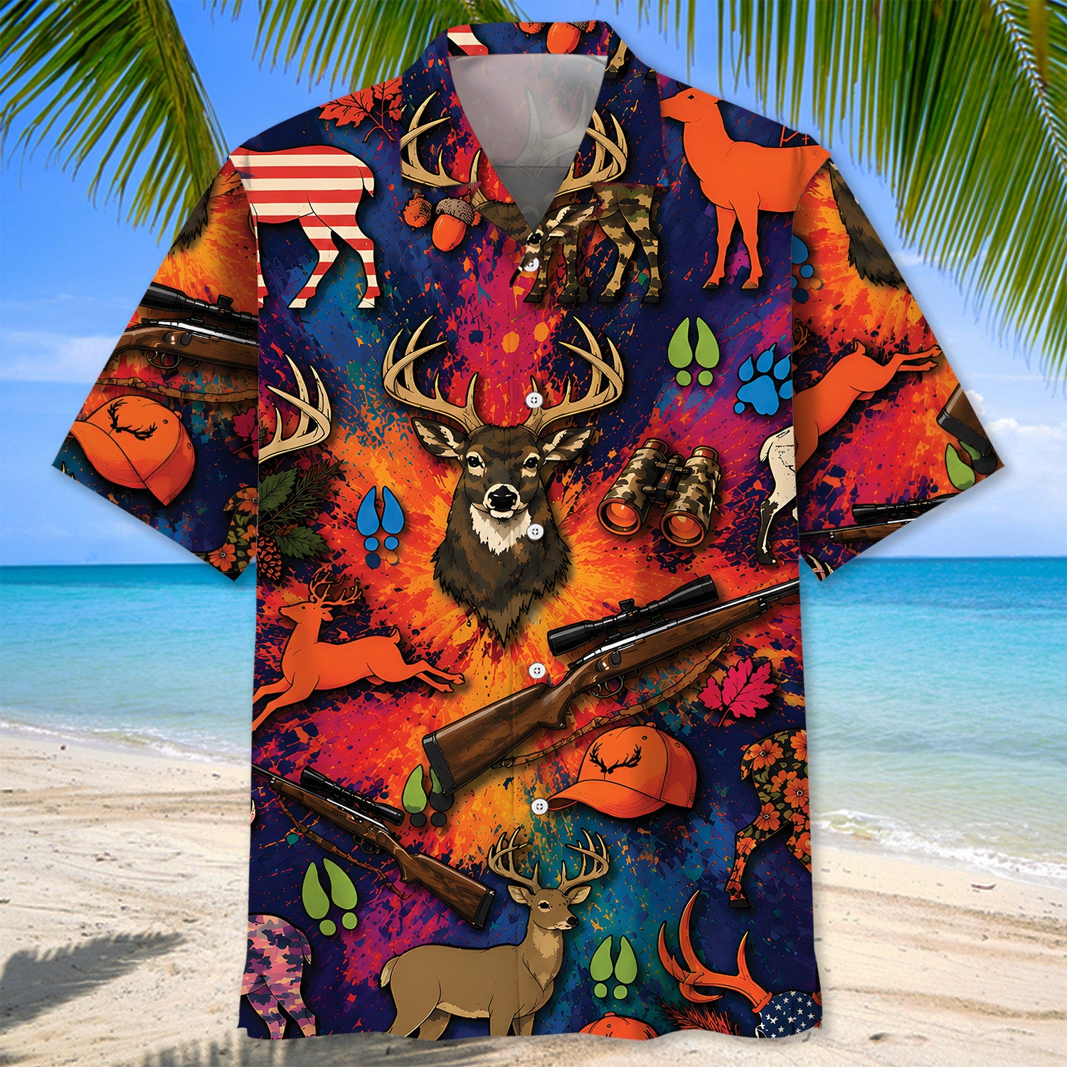 Colorful Deer Hunting Vintage Art Hawaiian Shirt
