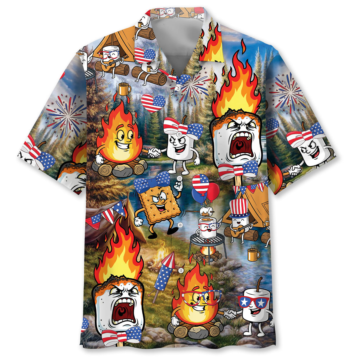 America Patriot Burnt Marshmallow Hawaiian Shirt