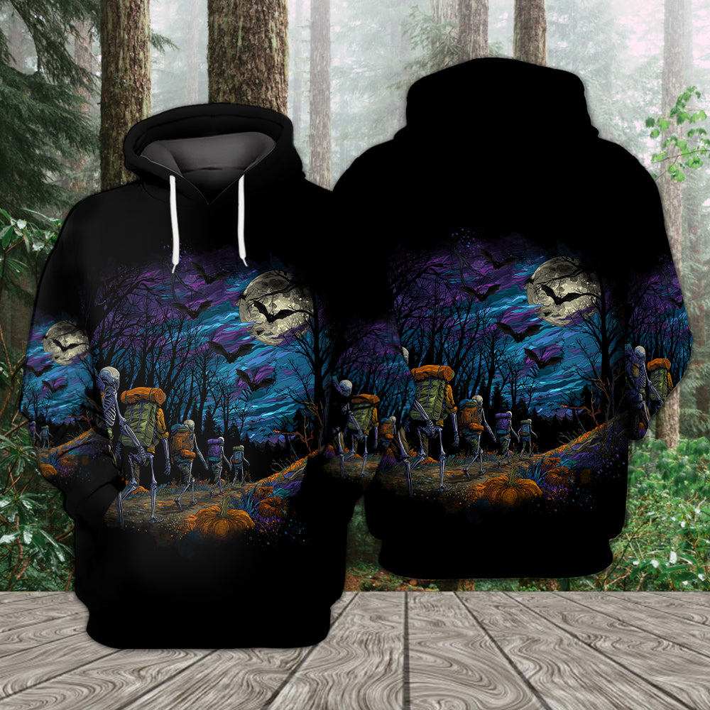 Skeleton Trekking Adventure Night Halloween All Over Print Shirt