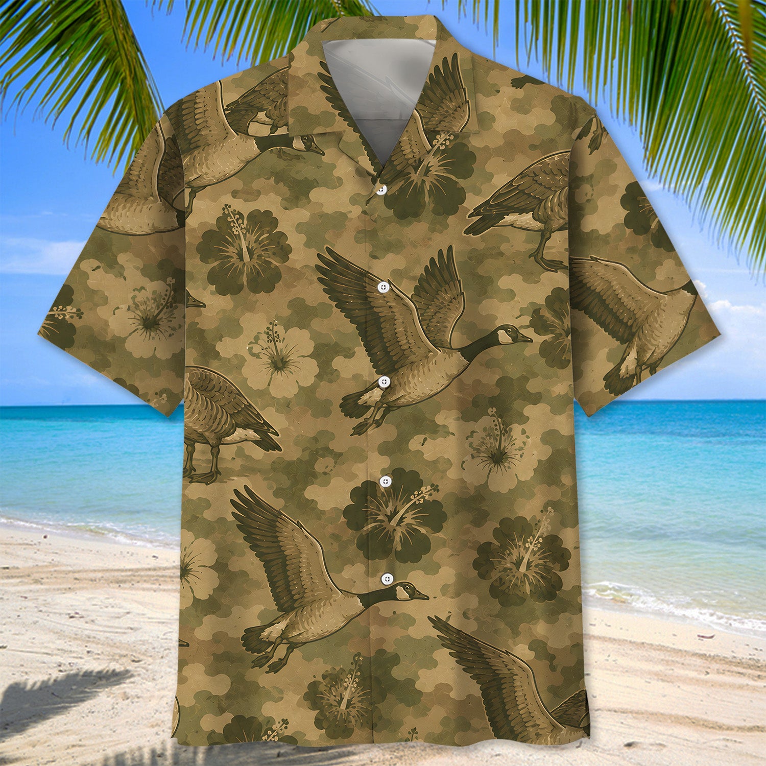 Goose Hibiscus Camouflage Hawaiian Shirt