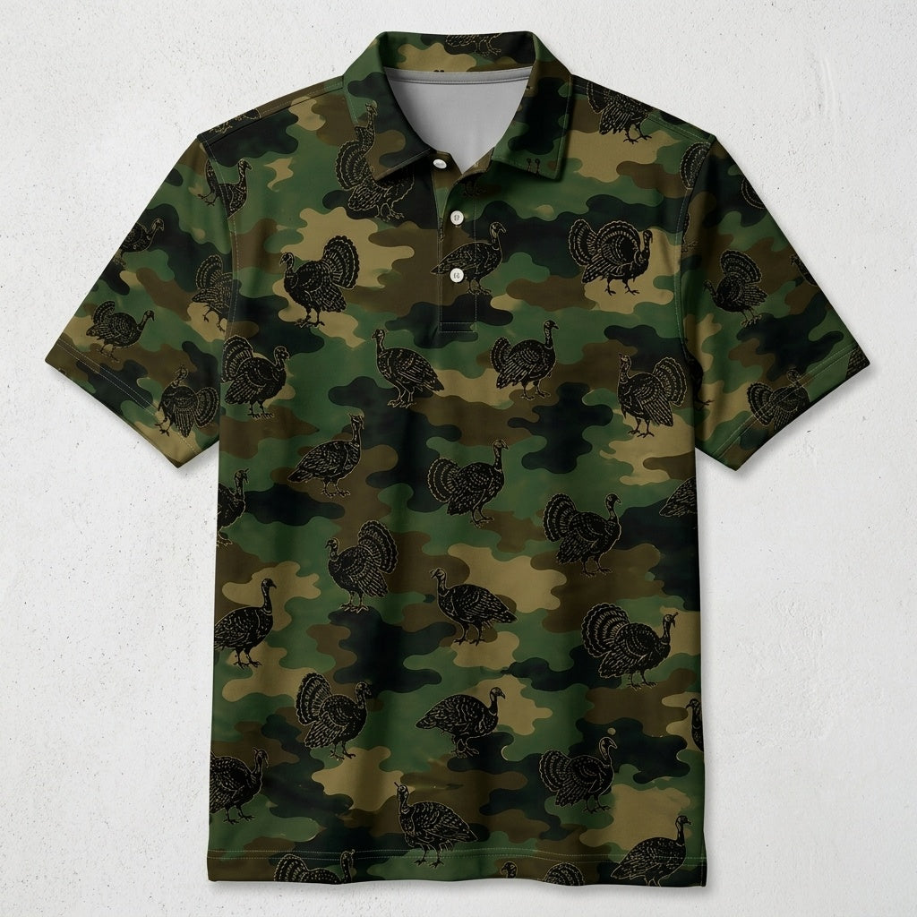 Wild Turkey Camouflage Millitary Men Polo Shirt