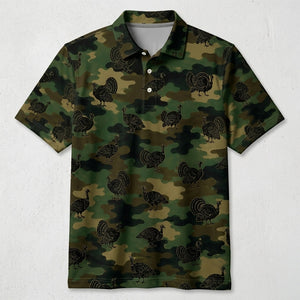 Wild Turkey Camouflage Millitary Men Polo Shirt