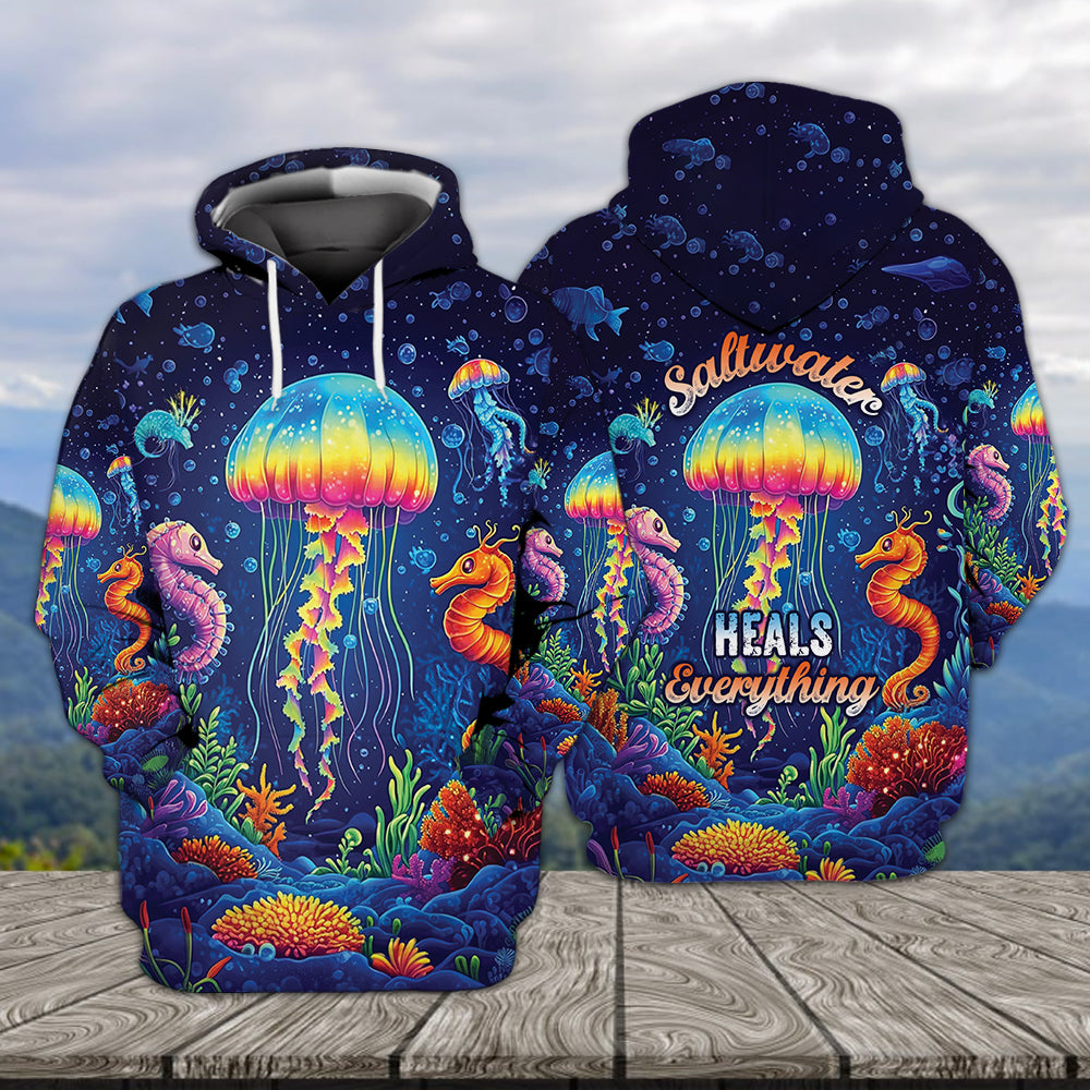Saltwater Heals Everything Jellyfish All Over Print Shirt