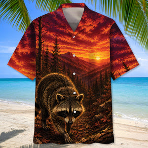 Raccoon Hunting Burnt Sky Hawaiian Shirt