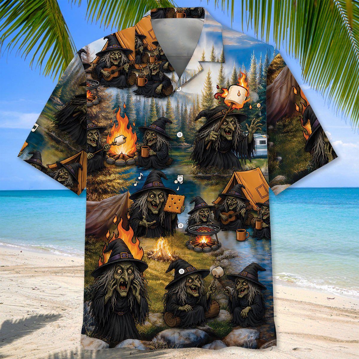 Vintage Witch Camping Hawaiian Shirt
