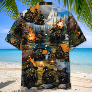 Vintage Witch Camping Hawaiian Shirt