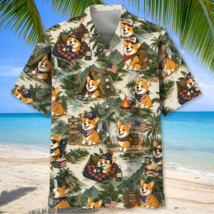Funny Corgi Dog Camping Hawaiian Shirt
