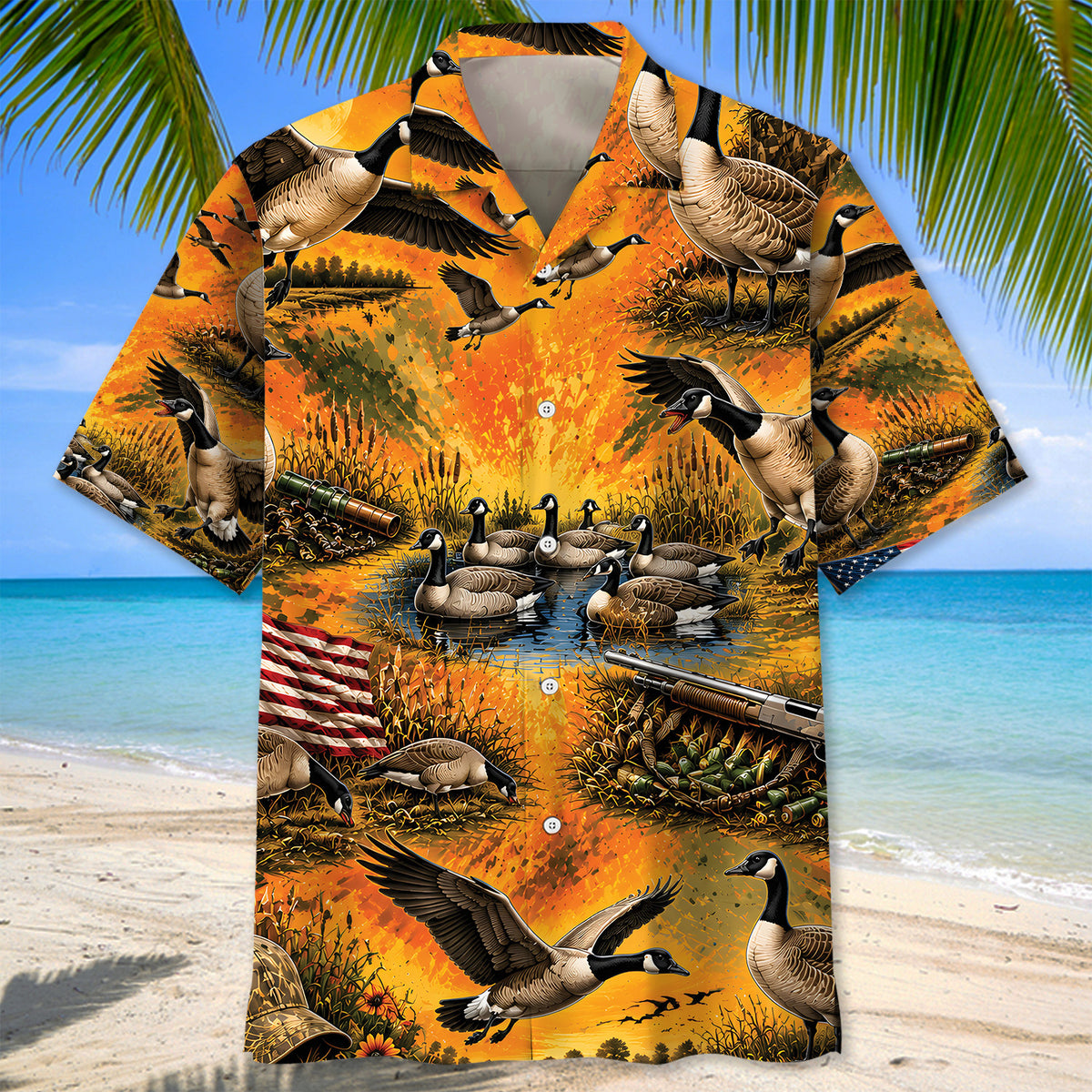 Colorful Goose Hunting Vintage Art Hawaiian Shirt