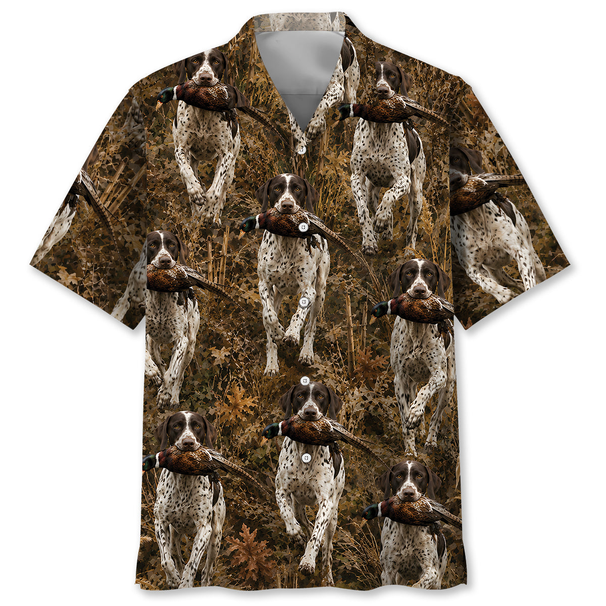 Camouflage English Pointer Running With Pheasant Hunting Hawaiian Shirt