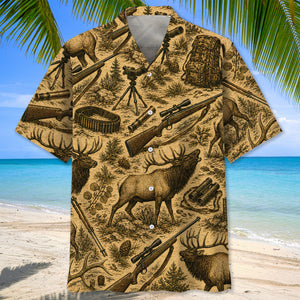 Vintage Elk Hunting Hawaiian Shirt