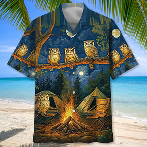 Campfire Night With Owls Art Hawaiian Shirt