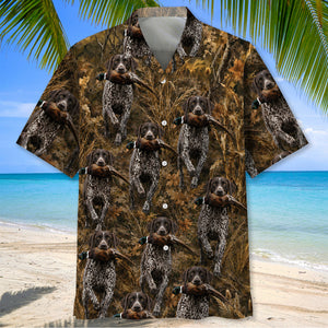 Camouflage German Shorthaired Pointer Running With Pheasant Hunting Hawaiian Shirt