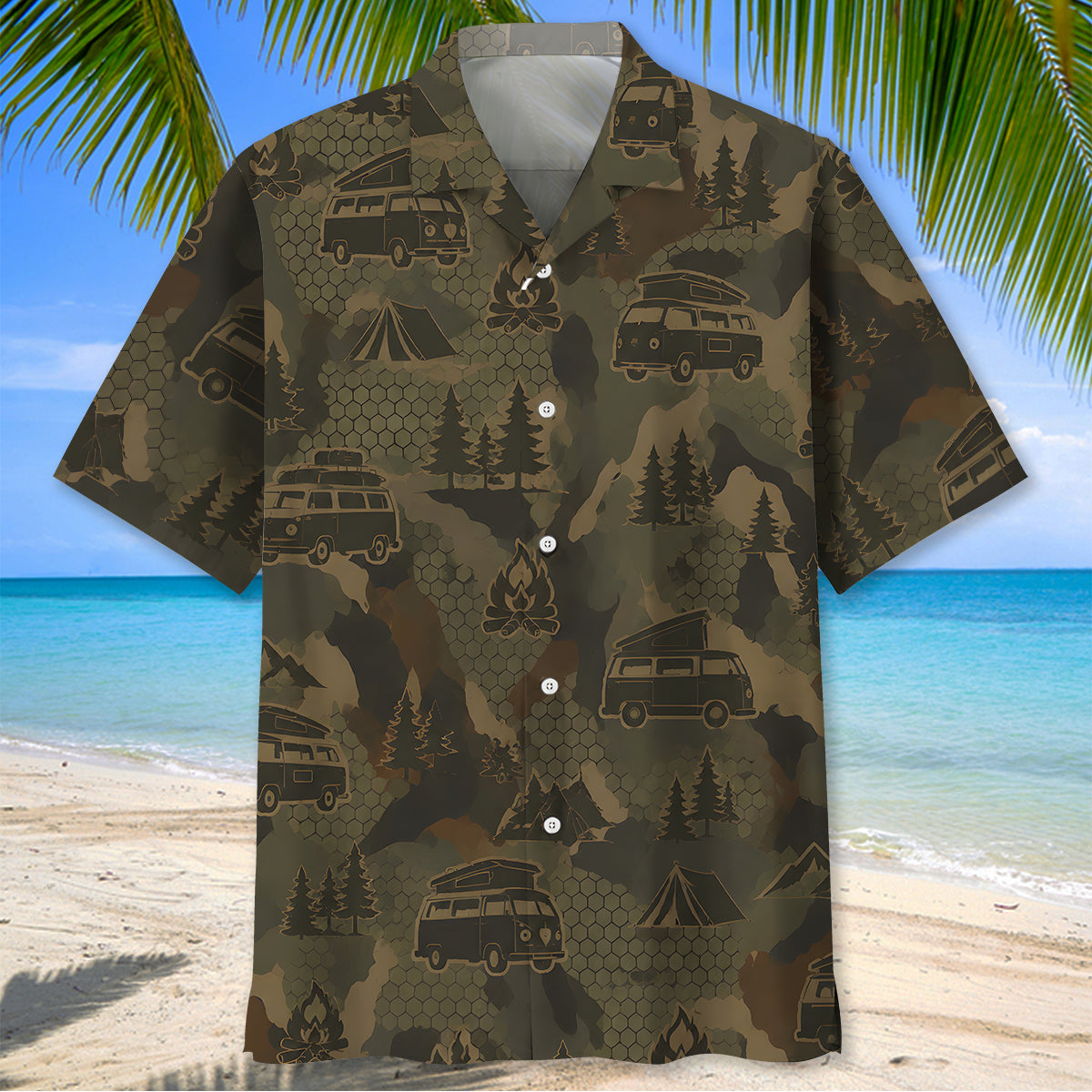 Camper Van Hippie Car Camping Camouflage Hawaiian Shirt