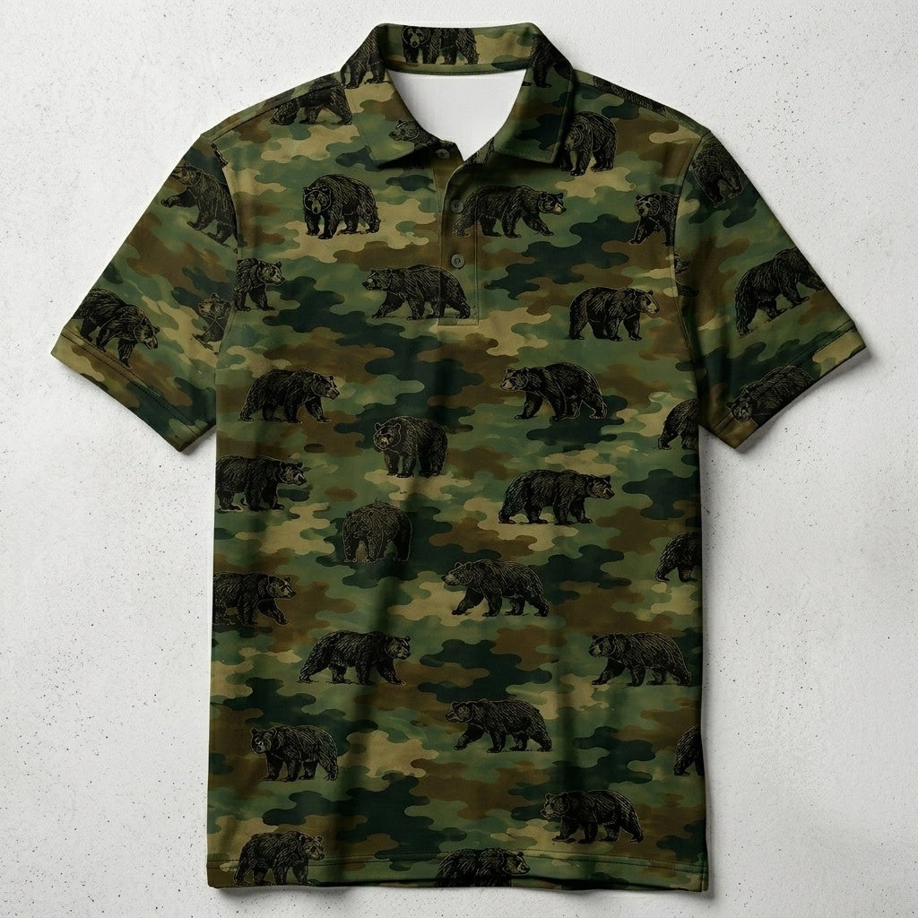 Black Bear Camouflage Millitary Men Polo Shirt