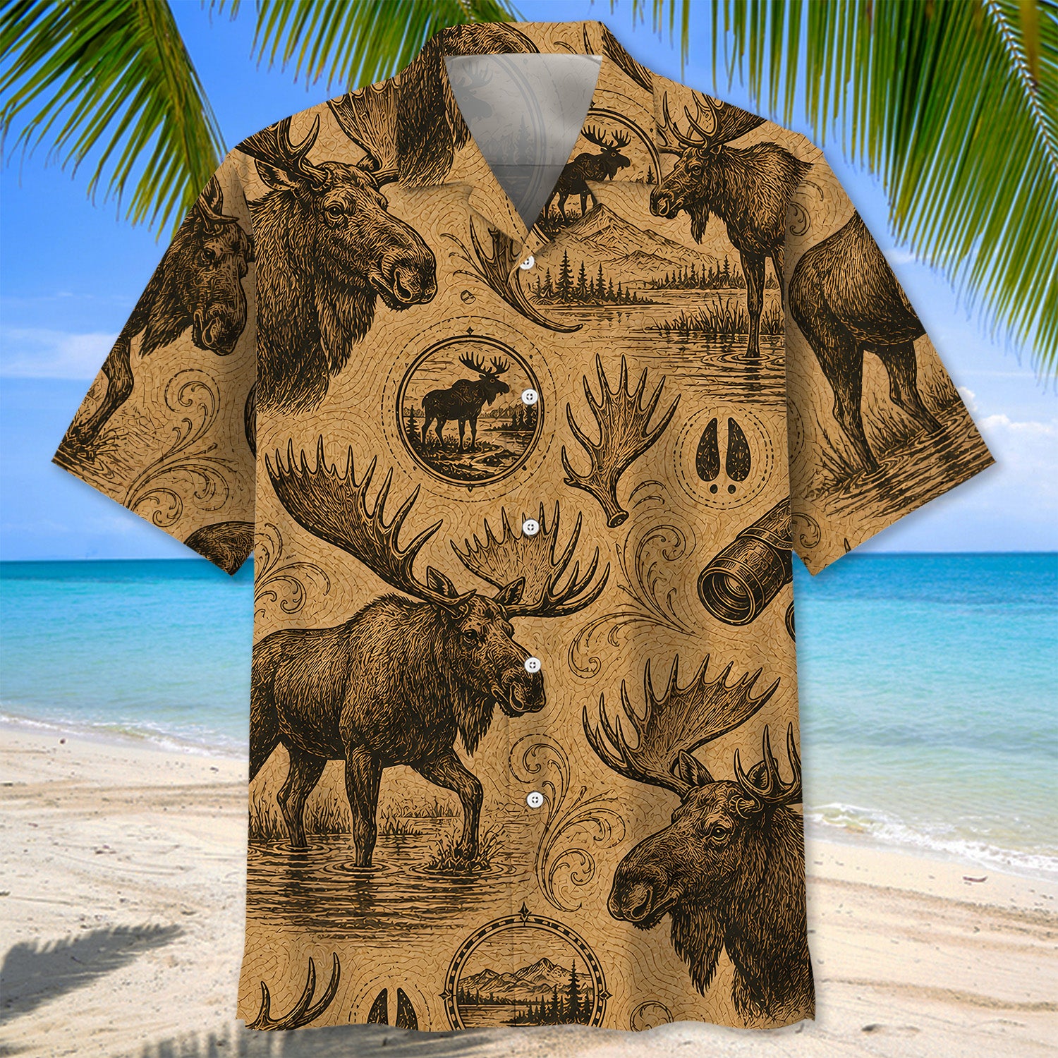 Moose Hunting Vintage Artwork Hawaiian Shirt