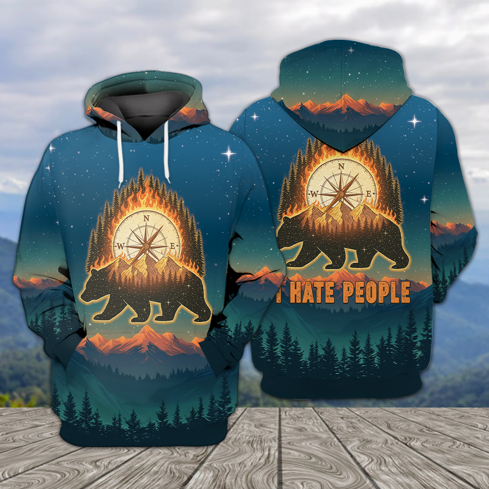 Bear Camp I Hate People  Mountain Night Forest All Over Print Shirt