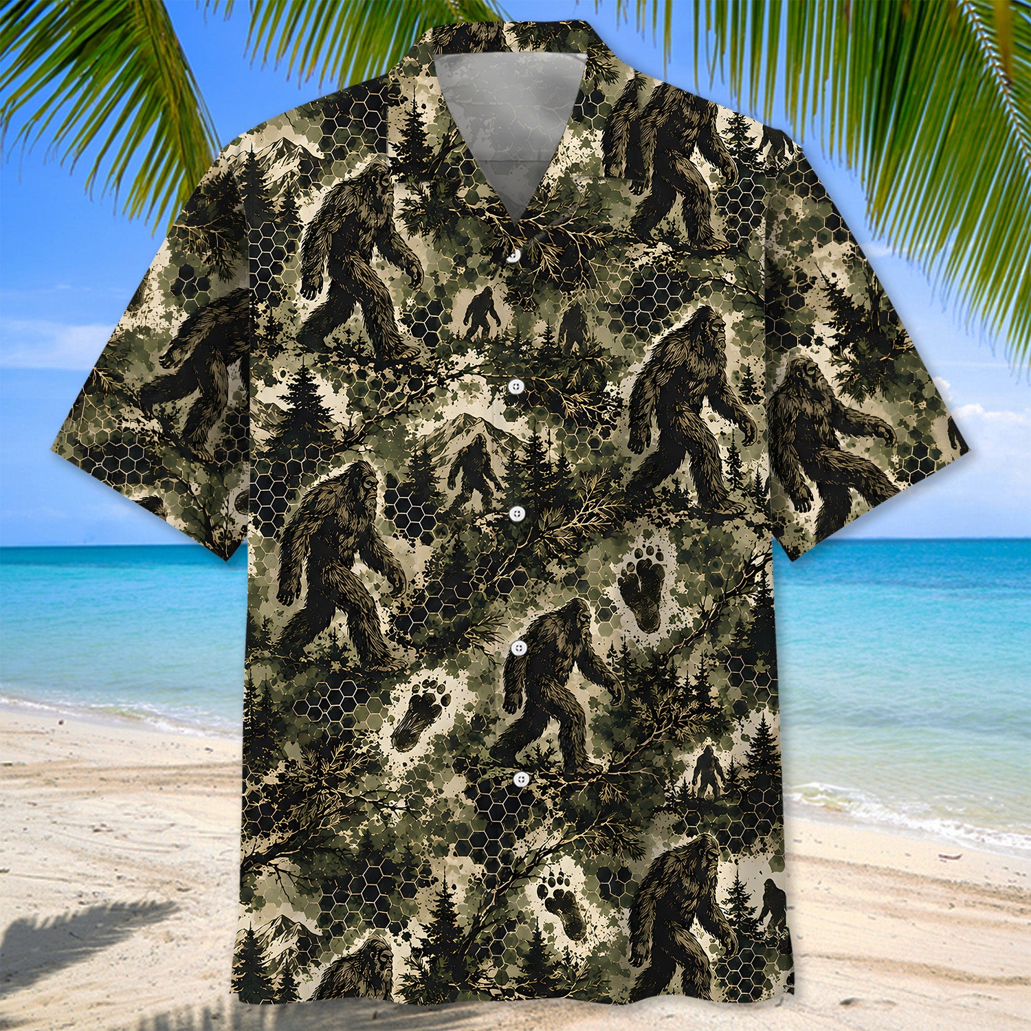 Tactical Hexagonal Bigfoot Camo Hawaiian Shirt
