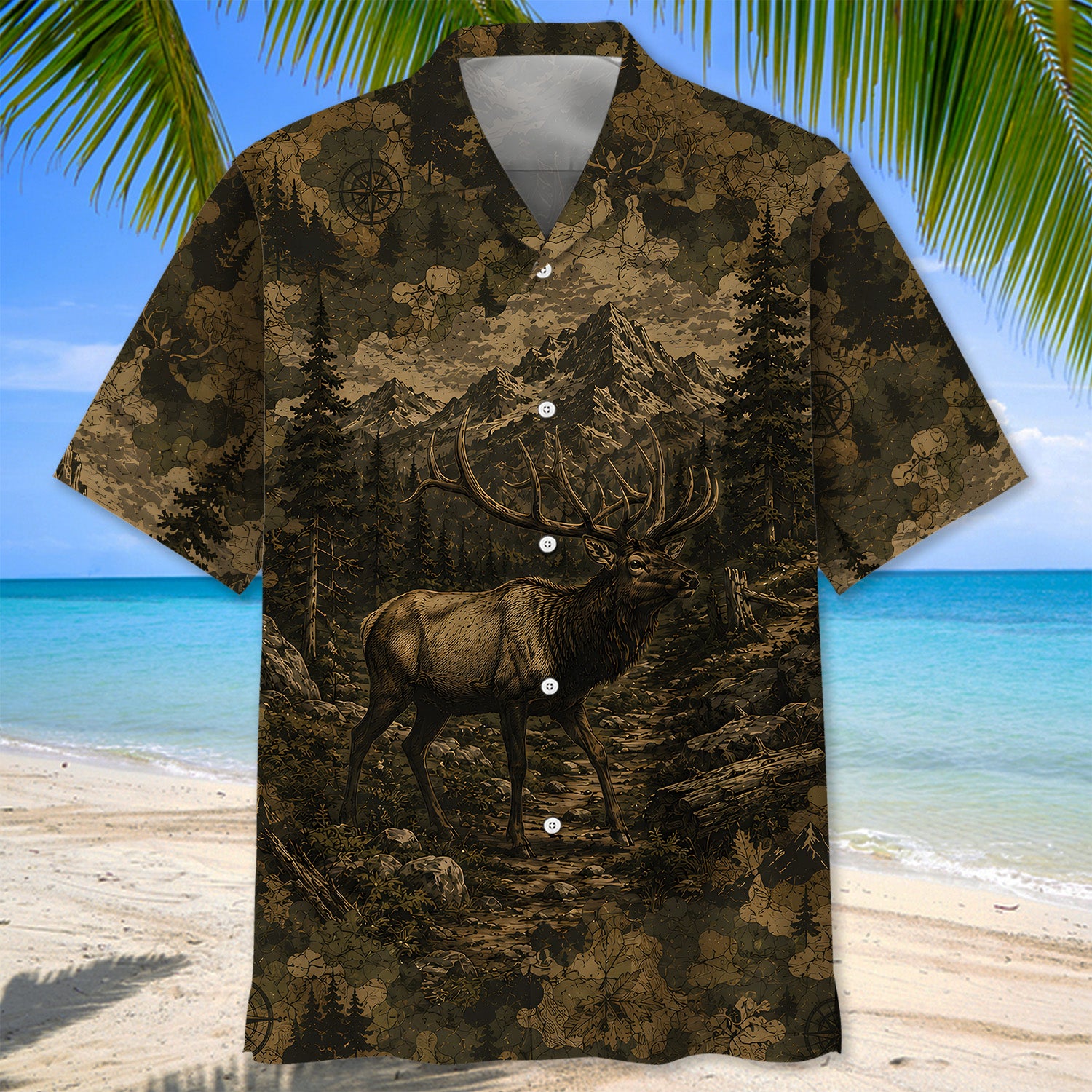 Elk Forest Camouflage Dark Hawaiian Shirt