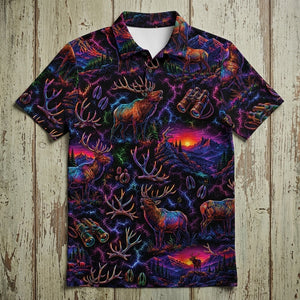 Midnight Elk Hunting Neon Men Polo Shirt