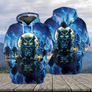 Owl In Dark Night Fantasy Art All Over Print Shirt