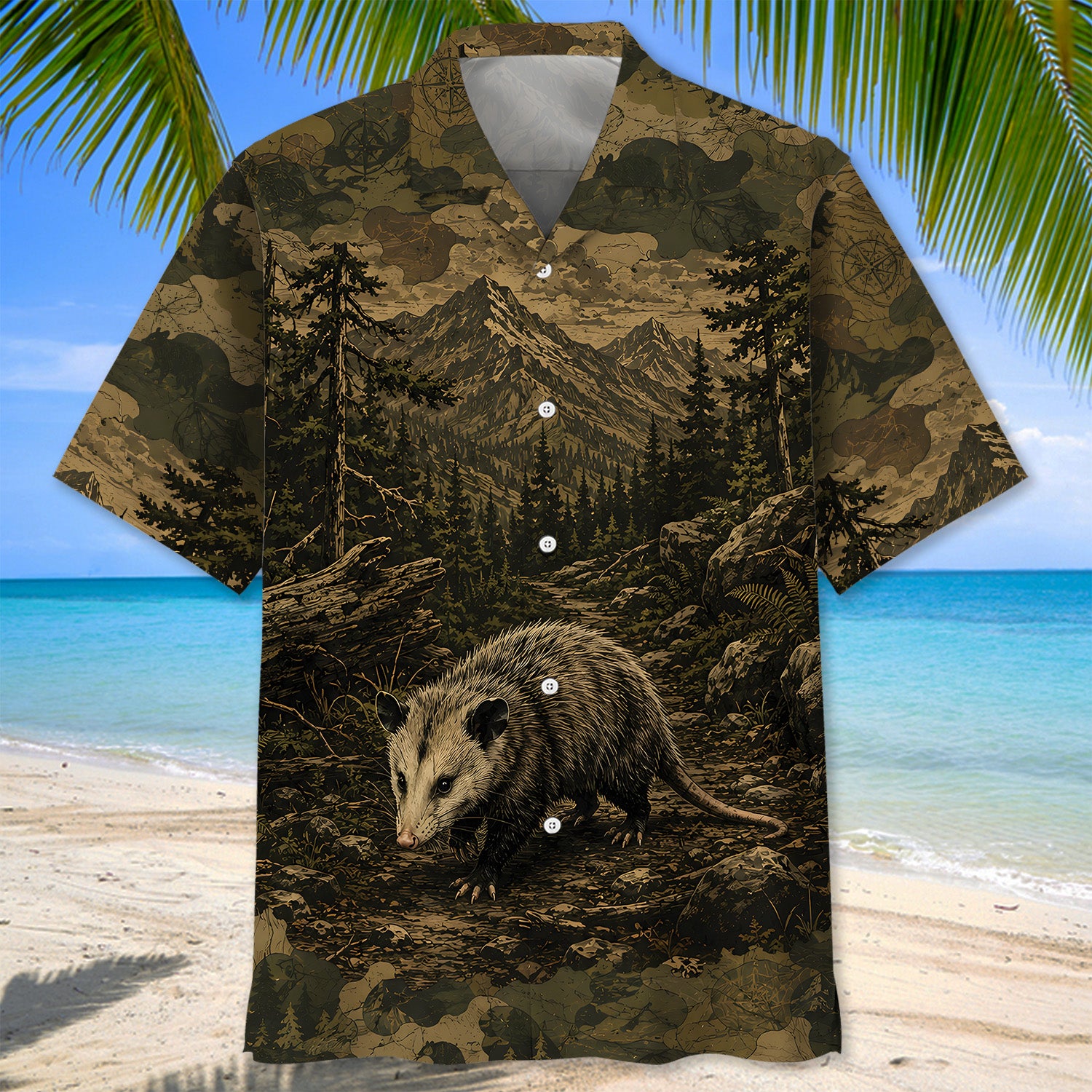 Opossum Forest Camouflage Dark Hawaiian Shirt
