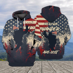 Vintage Patriotic Bigfoot Not All Who Wander All Over Print Shirt
