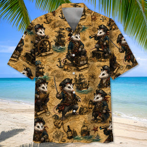 Vintage Pirate Opossum Treasure Map Hawaiian Shirt