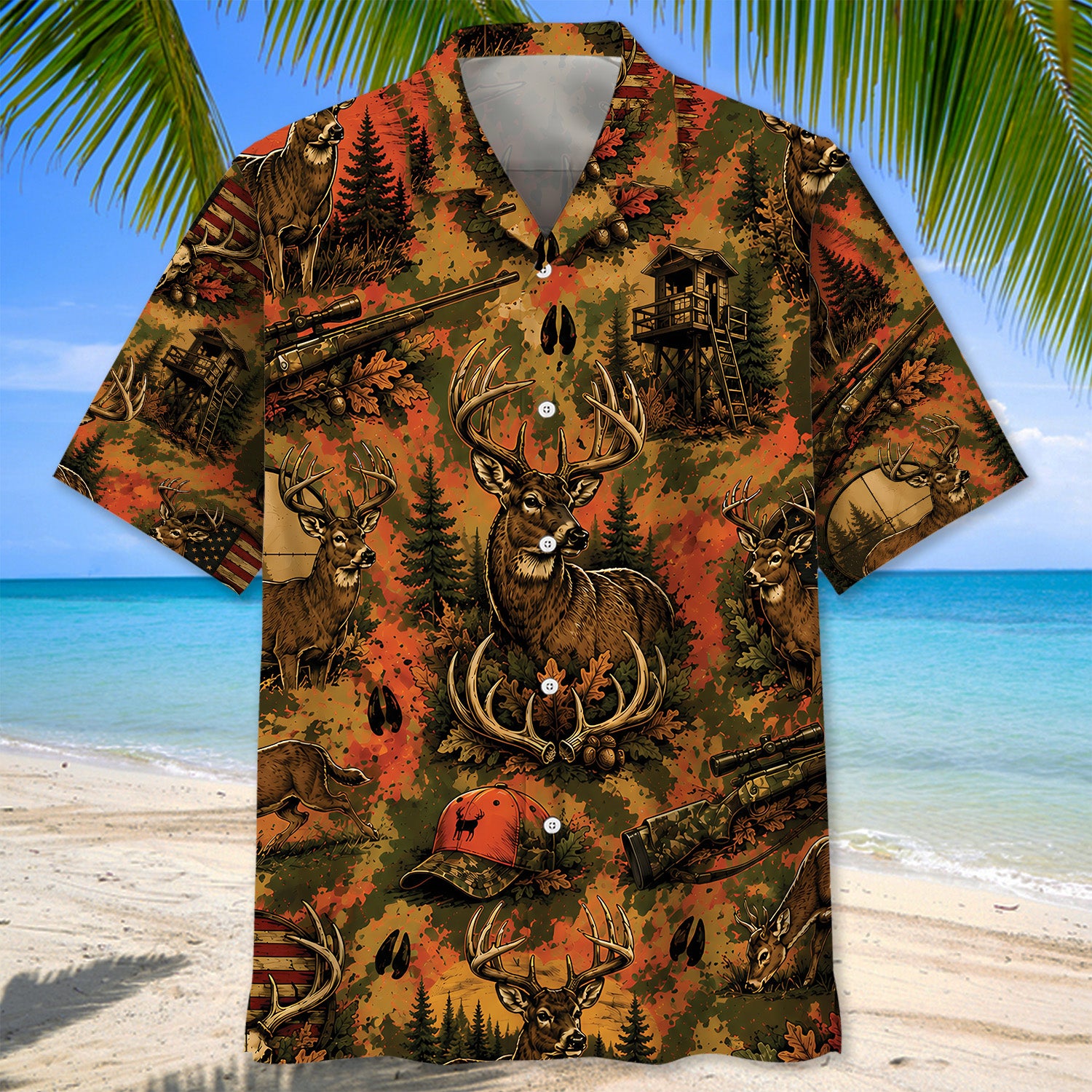Colorful Deer Hunting Forest Vintage Art Hawaiian Shirt