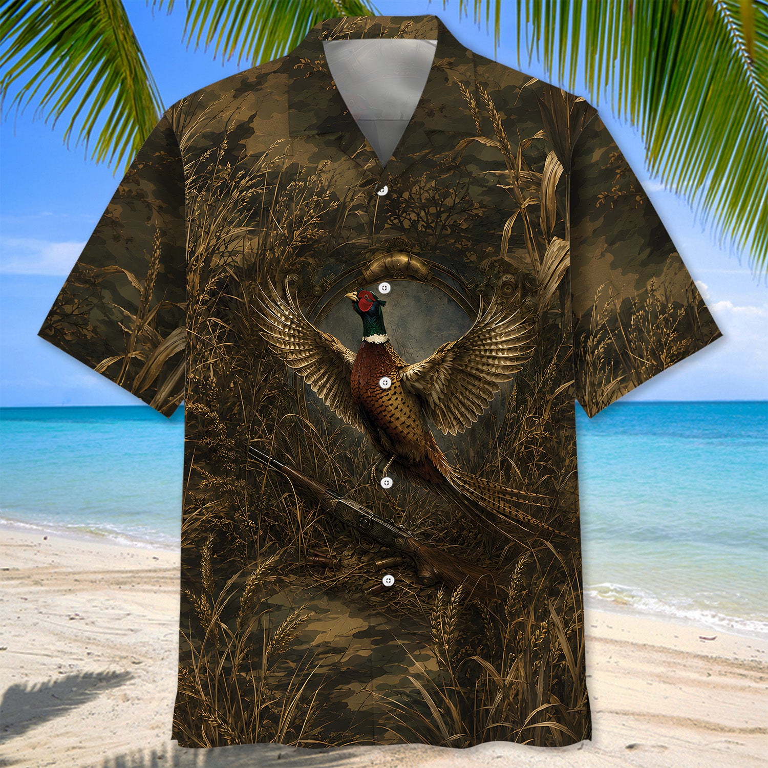 Pheasant Hunting Dark Camo Hawaiian Shirt