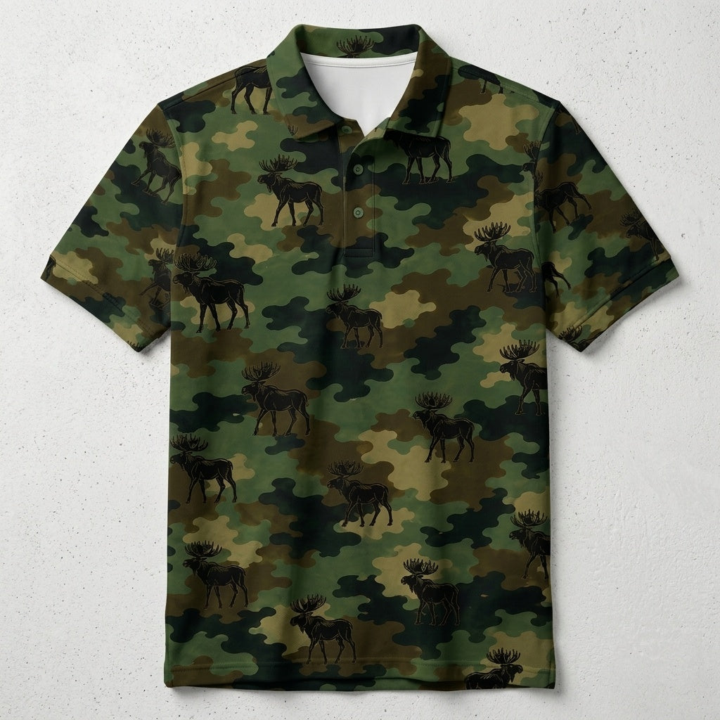 Moose Camouflage Millitary Men Polo Shirt