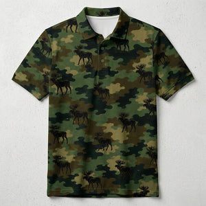Moose Camouflage Millitary Men Polo Shirt