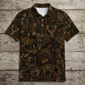Deer Hunting Forest Camouflage Men Polo Shirt