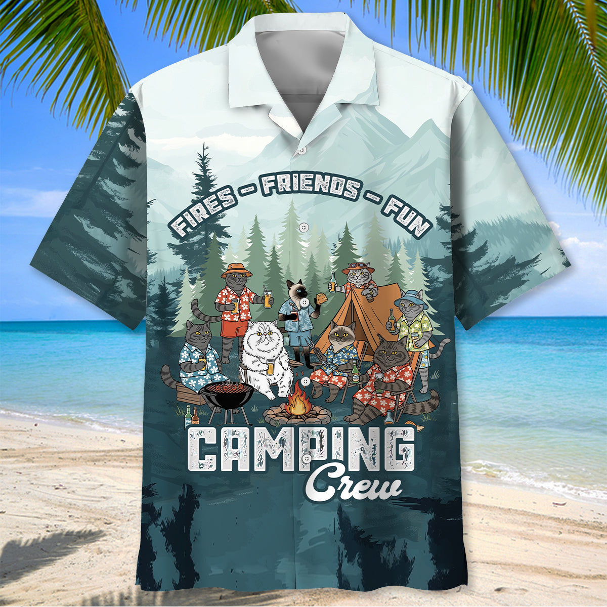 Friends, Fires, Fun Camping Crew Cat Breeds Hawaiian Shirt